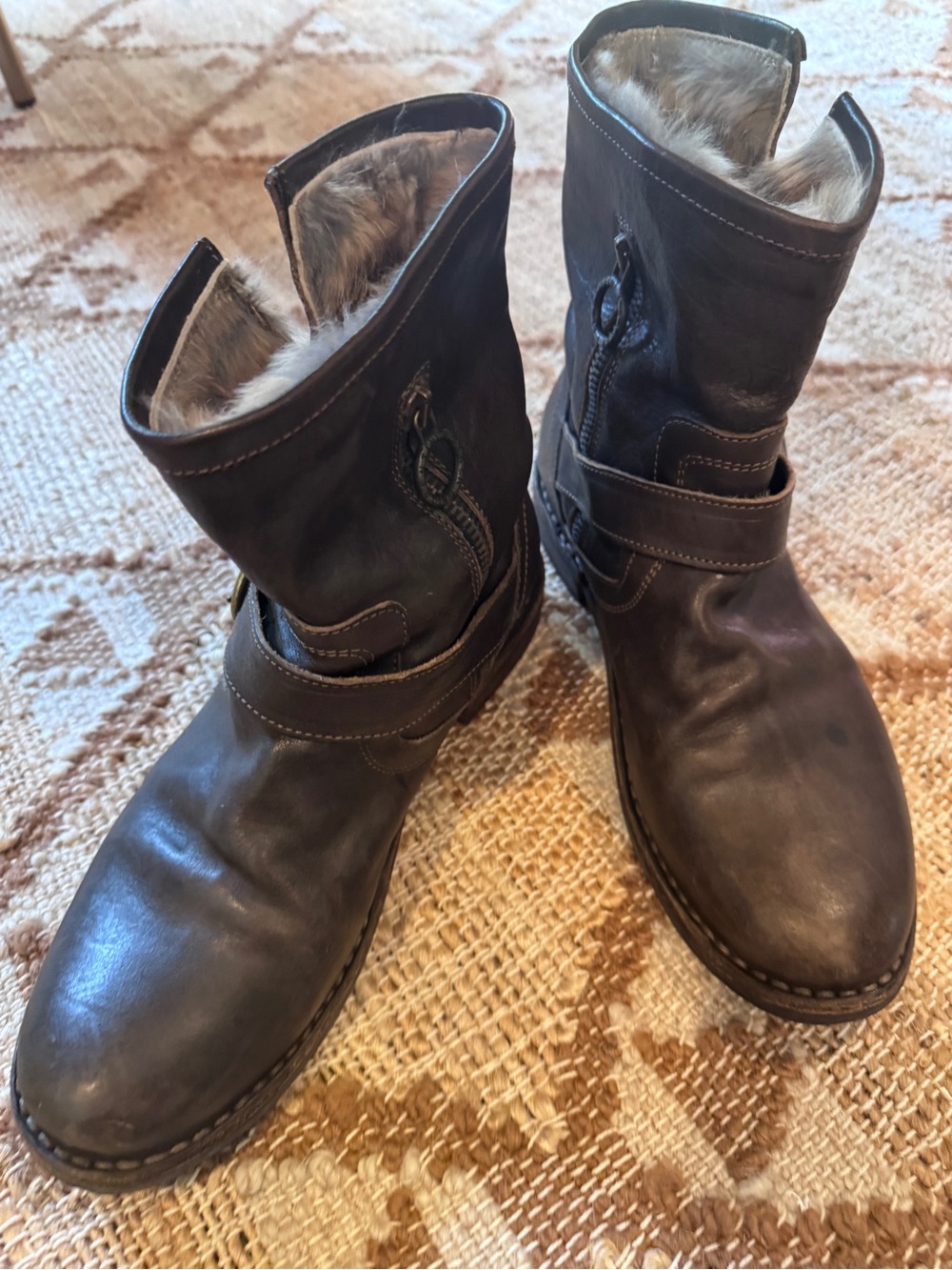 Fiorentini+Baker Eli Brown Leather Buckle Boot W Rabbit Fur Lining